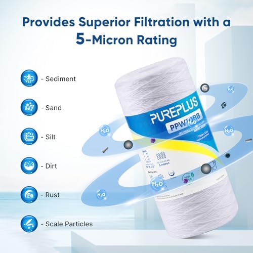 PUREPLUS 5 Micron 10 x 4.5 Whole House String Wound Sediment Filter for Well Water, Replacement Cartridge for 84637, WPX5BB97P, PC10, 355214-45, 355215-45, WP10BB97P, WP5BB97P, 2Pack - Image 2
