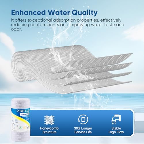 PUREPLUS 5 Micron 10 x 4.5 Whole House String Wound Sediment Filter for Well Water, Replacement Cartridge for 84637, WPX5BB97P, PC10, 355214-45, 355215-45, WP10BB97P, WP5BB97P, 2Pack - Image 4