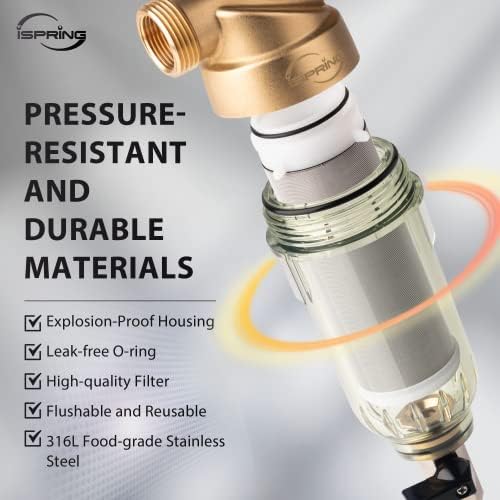 iSpring WSP-50 Reusable Whole House Spin Down Sediment Water Filter, 50 Micron Flushable Prefilter Filtration, 1" MNPT + 3/4" FNPT, Lead-Free Brass - Image 6