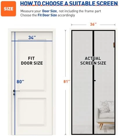 MAGZO Magnetic Screen Door Fit Door Size 34 x 80 Inch, Screen Size 36" x 81" Strong Magnets Door Mesh, Reinforced Fiberglass Door Net for Patio Door, Gray - Image 2