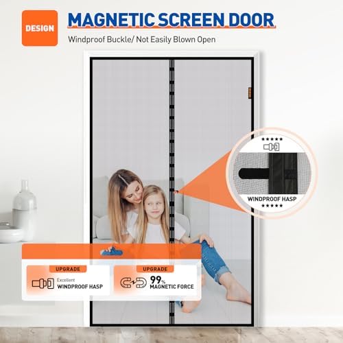 MAGZO Magnetic Screen Door, Fits Door Size 48 x 80 Inches, Actual Screen Size 50 x 81 Inches Reinforced Fiberglass Mesh Curtain for Front and Entry Entrance Mesh with Full Frame Hook & Loop, Gray - Image 4