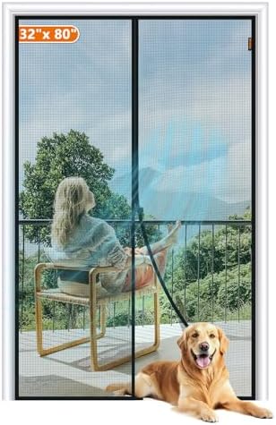 MAGZO Magnetic Screen Door Fit Door Size 32 x 80 Inch, Screen Size 34" x 81" Strong Magnets Door Mesh, Reinforced Fiberglass Door Net for Front, Gray
