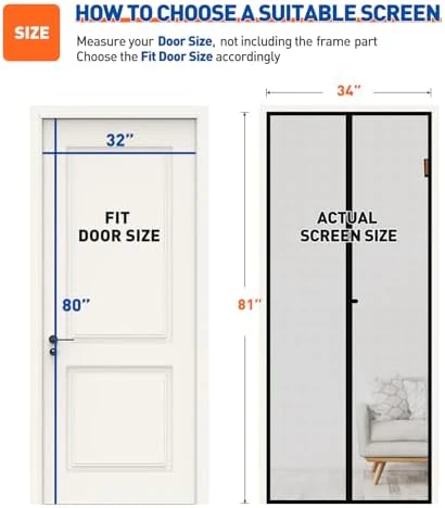 MAGZO Magnetic Screen Door Fit Door Size 32 x 80 Inch, Screen Size 34" x 81" Strong Magnets Door Mesh, Reinforced Fiberglass Door Net for Front, Gray - Image 2