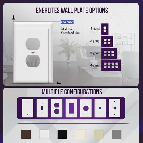 ENERLITES Jumbo Duplex Receptacle Outlet Wall Plate, Electrical Outlet Covers, Gloss Finish, Over-Size 1-Gang 5.5" x 3.5", Polycarbonate Thermoplastic, 8821O-W-10PCS, White (10 Pack) - Image 5