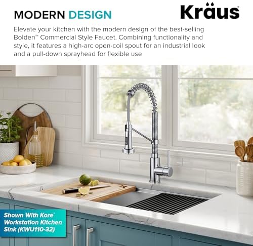 KRAUS Bolden Commercial Style 2-Function Single Handle Pull Down Kitchen Faucet in Chrome, KPF-1610CH (Pack of 1) - Image 4