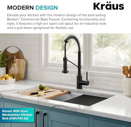 KRAUS Bolden Commercial Style 2-Function Single Handle Pull Down Kitchen Faucet in Matte Black, KPF-1610MB - Image 3