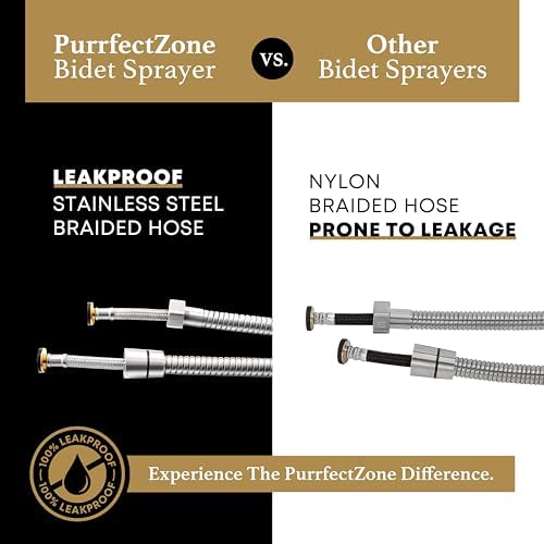 Purrfectzone Bidet Sprayer for Toilet, Handheld Sprayer Kit, Cloth Diaper Sprayer Set - Easy to Install - Stainless Steel - Image 3