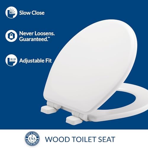 Mayfair Linden Slow Close Toilet Seat, Non Slip Heavy Duty Wood, Easy Install, Round, White - Image 2