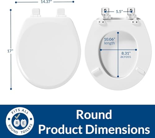 Mayfair Linden Slow Close Toilet Seat, Non Slip Heavy Duty Wood, Easy Install, Round, White - Image 5