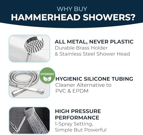 HammerHead Showers® ALL METAL Handheld Shower Head with Hose and Brass Holder - CHROME - 2.5 GPM High Pressure Shower Heads with Adjustable Shower Wand Bracket - 6ft Flexible Extension - Image 6