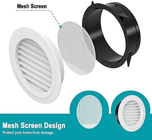 HG Power 8 Inch Soffit Vent, Round Vent Cover with Built-in Screen Mesh, ABS Louver Round Air Vent Ceiling Diffuser for Exhaust Fan, Bathroom, Office and Home HVAC Ventilation, 200mm, White - Image 2