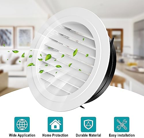 HG Power 8 Inch Soffit Vent, Round Vent Cover with Built-in Screen Mesh, ABS Louver Round Air Vent Ceiling Diffuser for Exhaust Fan, Bathroom, Office and Home HVAC Ventilation, 200mm, White - Image 4