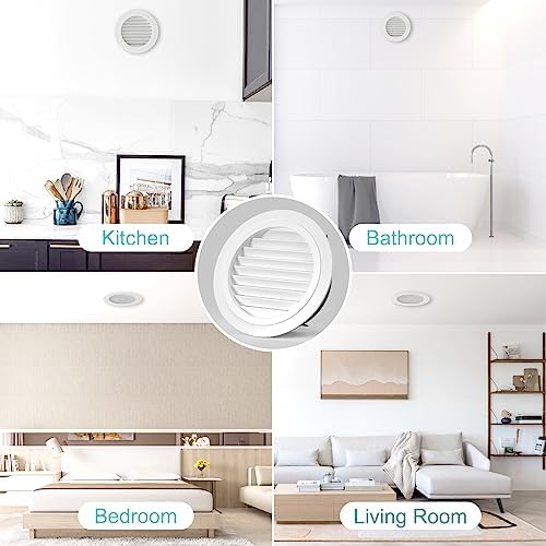 HG Power 8 Inch Soffit Vent, Round Vent Cover with Built-in Screen Mesh, ABS Louver Round Air Vent Ceiling Diffuser for Exhaust Fan, Bathroom, Office and Home HVAC Ventilation, 200mm, White - Image 7