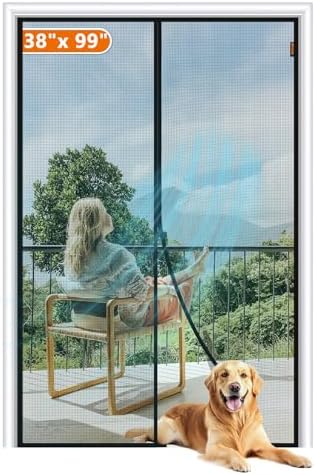 MAGZO Magnetic Screen Door Fit Door Size 38 x 99 Inch, Screen Size 40" x 100" Strong Magnets Mesh, Reinforced Fiberglass Net for Patio and Front Entrances, Gray