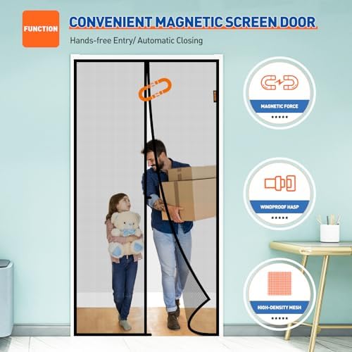 MAGZO Magnetic Screen Door Fit Door Size 36 x 82 Inch, Screen Size 38" x 83" Strong Magnets Mesh, Reinforced Fiberglass Net for Patio and Front Entrances, Gray - Image 6