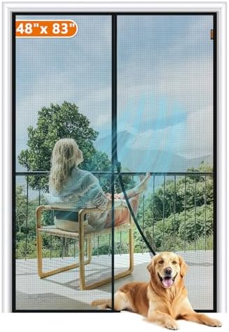 MAGZO Magnetic Screen Door Fit Door Size 48 x 83 Inch, Screen Size 50" x 84" Strong Magnet French Style Mesh, Heavy Duty Fiberglass Mesh with Hook & Loop for Sliding Entrance, Gray