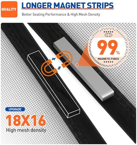 MAGZO Magnetic Screen Door, Fit Door Size 34 x 82 Inch, Actual Screen Size 36" x 83" Durable Fiberglass Mesh Curtain Middle Opening Screen Door with Full Frame Hook&Loop-Gray - Image 3