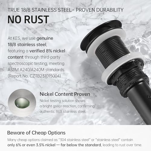 KES Bathroom Sink Drain Without Overflow Vessel Sink Lavatory Vanity Pop Up Drain Stopper Matte Black, All Metal Rustproof Brass and 304 Stainless Steel, S2008D-BK - Image 7