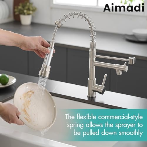 AIMADI Contemporary Kitchen Sink Faucet,Single Handle Stainless Steel Kitchen Faucets with Pull Down Sprayer,Brushed Nickel - Image 2