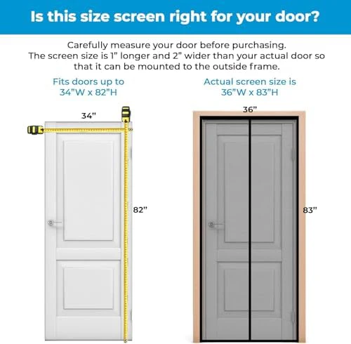 Fenestrelle Magnetic Screen Door for Standard, French & Sliding Door, Large Pet & Kids, Keep Bugs Out, Heavy Fiberglass Mesh, Self Closing Continuous Magnetic Seal (Fits Door Size 37"x80", Black Trim) - Image 7