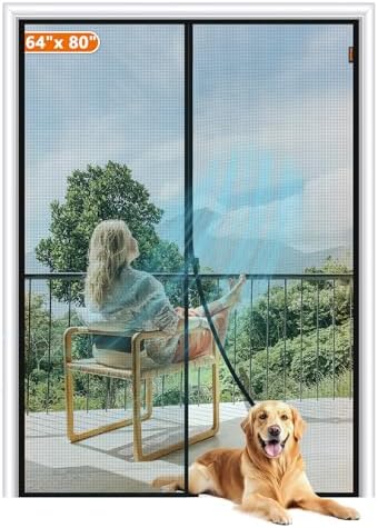 MAGZO Magnetic Screen Door Fit Door Size 64 x 80 Inch, Screen Size 66" x 81" Strong Magnet French Style Mesh, Heavy Duty Fiberglass Mesh with Hook & Loop for Sliding Entrance, Gray