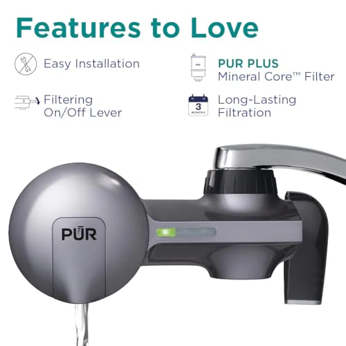 PUR PLUS Horizontal Faucet Mount Water Filtration System with 3-in-1 Lead Reducing Filter for Great-Tasting Filtered Tap Water, Lasts 100 Gallons, Fits Most Kitchen or Bathroom Faucets, Metallic Grey - Image 4