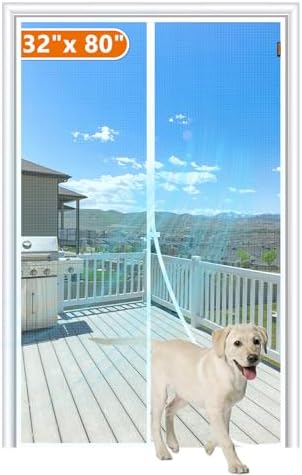 MAGZO Magnetic Screen Door Fit Door Size 32 x 80 Inch, Screen Size 34" x 81" Strong Magnet Door Mesh with Reinforced Hook & Loop for Patio Door, Sliding Door, White