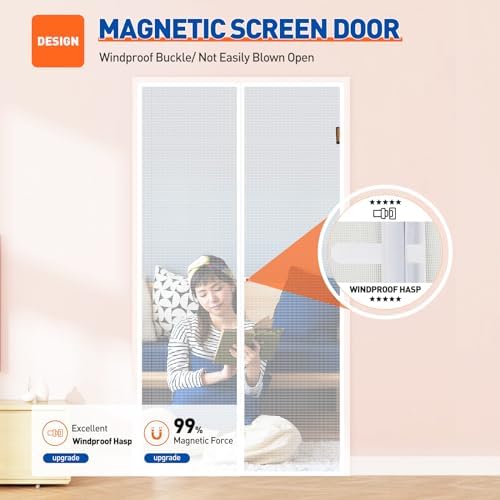 MAGZO Magnetic Screen Door Fit Door Size 34 x 82 Inch, Screen Size 36" x 83" Strong Magnet Door Mesh with Reinforced Hook & Loop for Patio, Sliding, French Door, White - Image 4