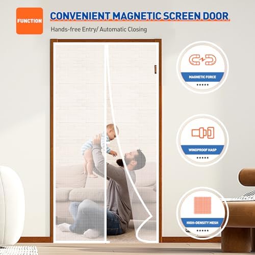 MAGZO Magnetic Screen Door Fit Door Size 34 x 82 Inch, Screen Size 36" x 83" Strong Magnet Door Mesh with Reinforced Hook & Loop for Patio, Sliding, French Door, White - Image 6