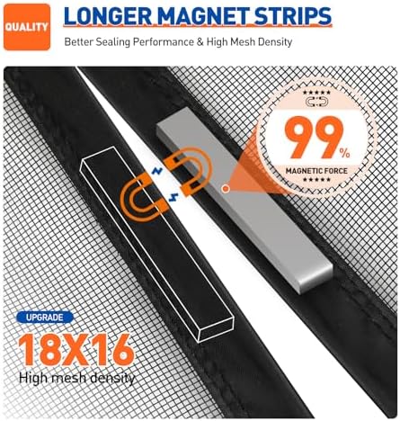 MAGZO Magnetic Screen Door Fit Door Size 36 x 82 Inch, Screen Size 38" x 83" Strong Magnet Door Mesh with Reinforced Hook & Loop for Patio Door, Front Door, Doorway, Black - Image 3
