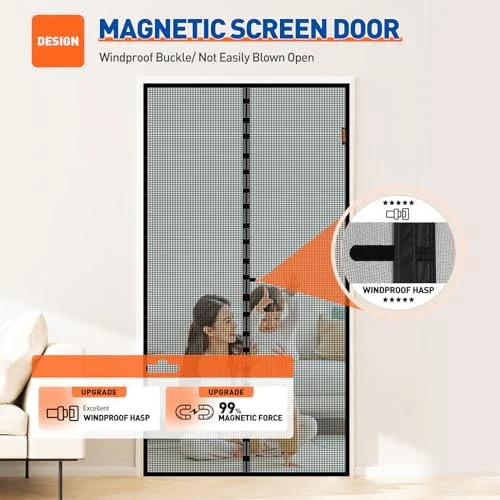 MAGZO Magnetic Screen Door Fit Door Size 36 x 96 Inch, Screen Size 38" x 97" Strong Magnet Door Mesh with Reinforced Hook & Loop for Patio Door, Front Door, Doorway, Black - Image 4