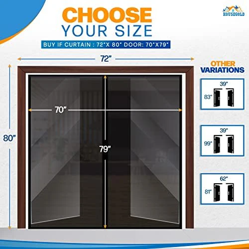 Magnetic Screen Door for 72"x80" French Door, Durable Fiberglass Double Door Screen Mesh Curtain Fits Door Opening up to 70" x79‘’ Keep Bugs Out - Image 5