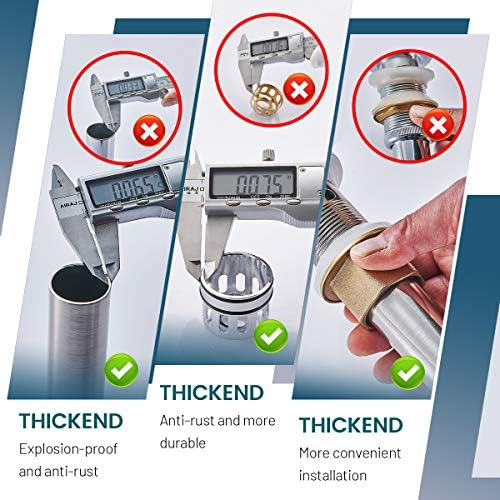 Bathroom Sink Drain, Vessel Sink Pop Up Drain with Detachable Basket Stopper,Anti-Explosion and Anti-Clogging Drain Strainer, Sink Drain Assembly Without Overflow Brushed Nickel, RWF082B - Image 5