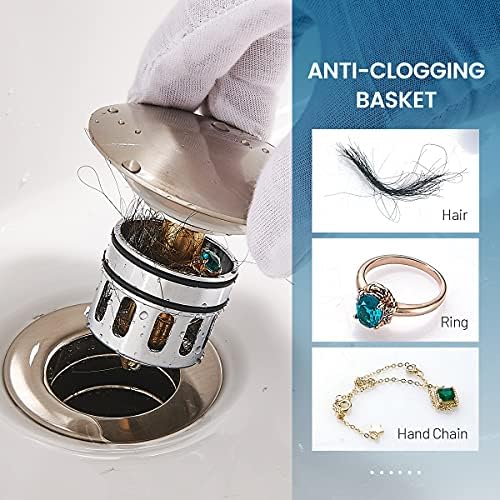 Vessel Sink Drain for Bathroom, Pop-up Drain With Detachable Basket Stopper, Anti-Explosion And Anti-Clogging Drain Strainer, Sink Drain Assembly With Overflow Brushed Nickel, REGALMIX RWF083J - Image 4