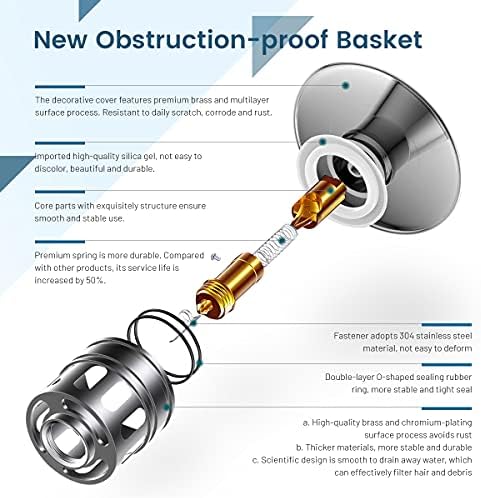 Bathroom Sink Drain, Vessel Sink Pop Up Drain with Detachable Basket Stopper,Anti-Explosion and Anti-Clogging Drain Strainer, Sink Drain Assembly Without Overflow Polished Chrome, REGALMIX RWF082A - Image 2