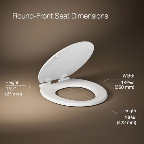 KOHLER Stonewood Quiet-Close Round Toilet Seat, Slow Close Design, Durable Wood, Easy Installation, Universal Fit, White Finish, K-20467-0 - Image 3