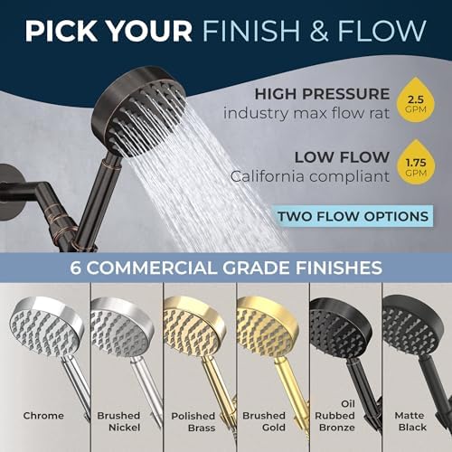 HammerHead Showers® ALL METAL Handheld Shower Head with Hose and Brass Holder - OIL RUBBED BRONZE - 2.5 GPM High Pressure Shower Heads with Adjustable Shower Wand Bracket - 6ft Flexible Extension - Image 7