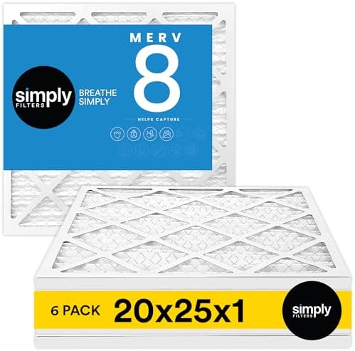 Simply 20x25x1 Air Filter, Merv 8, MPR 600, 6 Pack, For Home AC Furnace & HVAC (Actual Size: 19.75"x24.75"x0.75") DUST, Pet, & Allergy Control