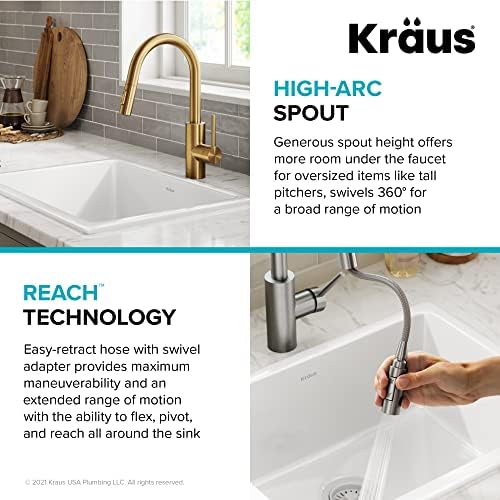 KRAUS Oletto Single Handle Pull Down Kitchen Faucet with QuickDock Top Mount Installation Assembly in Spot-Free Brushed Brass, KPF-2620BB - Image 6