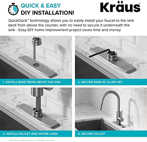 KRAUS Oletto Single Handle Pull Down Kitchen Faucet with QuickDock Top Mount Installation Assembly in Spot-Free Brushed Brass, KPF-2620BB - Image 8