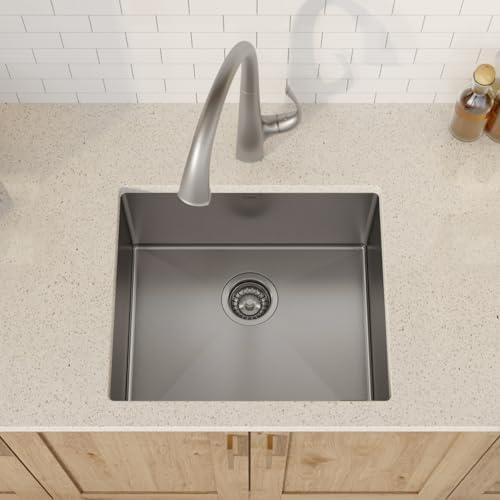 Kraus KHU101-21 Standart PRO 16 Gauge Undermount Single Bowl Set (4 Item Bundle: Sink, Bottom Grid, Drain Assembly, Kitchen Towel), 21 Inch, Stainless Steel - Image 3