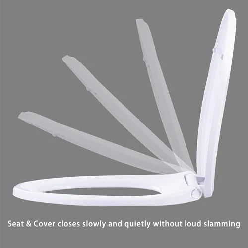 Hibbent Premium Round Toilet Seat with Cover Quiet Close, One-Click to Quick Release, Easy Installation Non-Slip Seat Bumpers, Slow Close Toilet Seat and Cover, Easy Cleaning-White Color - Image 2