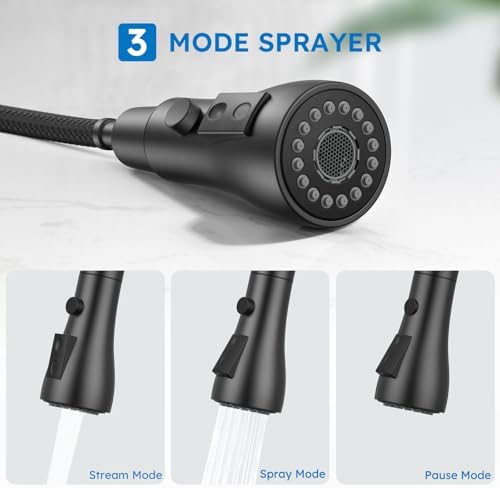 Arofa Matte Black Kitchen Faucet, Kitchen Sink Faucet with Pull Down Sprayer Single Handle Stainless Steel Commercial Modern for 1 or 3 Hole Farmhouse Camper Laundry Utility Rv Bar Sinks - Image 2