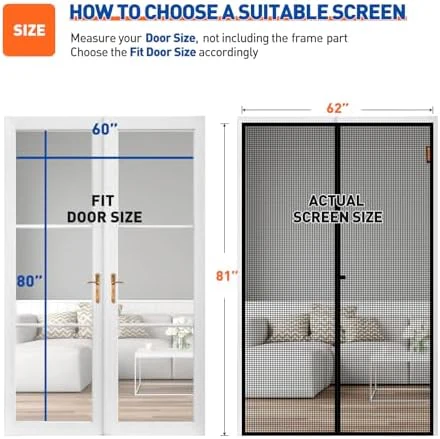 MAGZO Magnetic Screen Door, Fit Door Size 60 x 80 Inch, Actual Screen Size 62" x 81" Reinforced Screen Curtain Middle Opening Sliding Door Screen Mesh, Black - Image 2