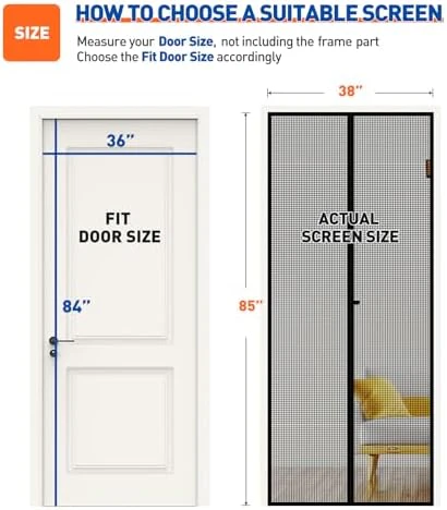 MAGZO Magnetic Screen Door Fit Door Size 36 x 84 Inch, Screen Size 38" x 85" Sliding Entrance Mesh with Magnet Closure Black - Image 2