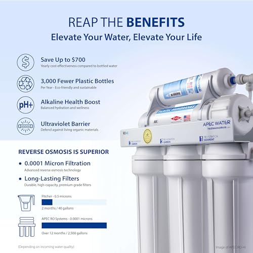 APEC Water System ROES-PHUV75 Essence Series Top Tier Alkaline Mineral pH+ and UV Ultra-Violet Sterilizer 75 GPD 7-Stage Ultra Safe Reverse Osmosis Drinking Water Filter System - Image 7