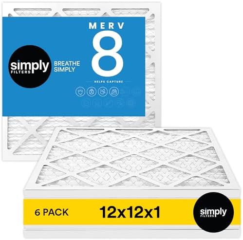 Simply 12x12x1 Air Filter, MERV 8, MPR 600, 6 Pack, Furnace Air Filter for HVAC (Actual Size: 11.75"x11.75"x0.75") DUST, Pet, & Allergy Control