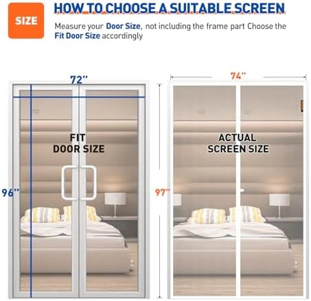 MAGZO Magnetic Screen Door Fit Door Size 72 x 96 Inch, Screen Size 74" x 97" Polyester Sturdy Mesh with Heavy Duty Full Frame Hook & Loop-White - Image 2