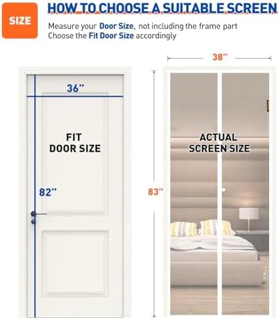 MAGZO Magnetic Screen Door Fit Door Size 36 x 82 Inch, Screen Size 38" x 83" Strong Magnet Door Mesh with Reinforced Hook & Loop for Patio, Sliding and French Entrances, White - Image 2