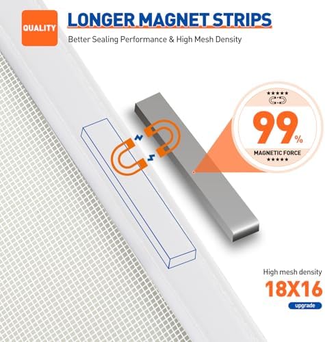 MAGZO Magnetic Screen Door Fit Door Size 36 x 84 Inch, Screen Size 38" x 85" Strong Magnet Mesh with Reinforced Hook & Loop for Patio, Sliding and French Entrances, White - Image 3